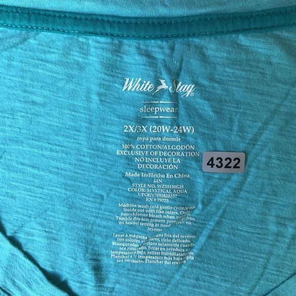 White Stag Women Sleepwear 2X/3X (20W-24W) Turquoise Owl Stars Whooo's Sleepy - Picture 2 of 8